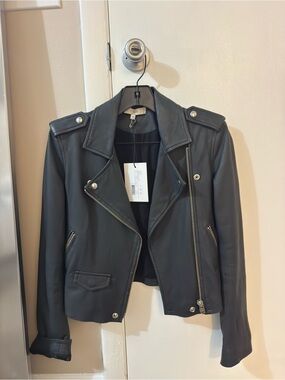 IRO Black Leather Moto Jacket with Silver Hardware